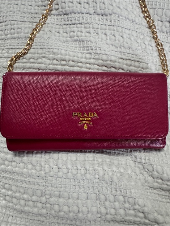Prada Handbags - Prada Crossbody Wallet in Deep Pink with Gold Chain